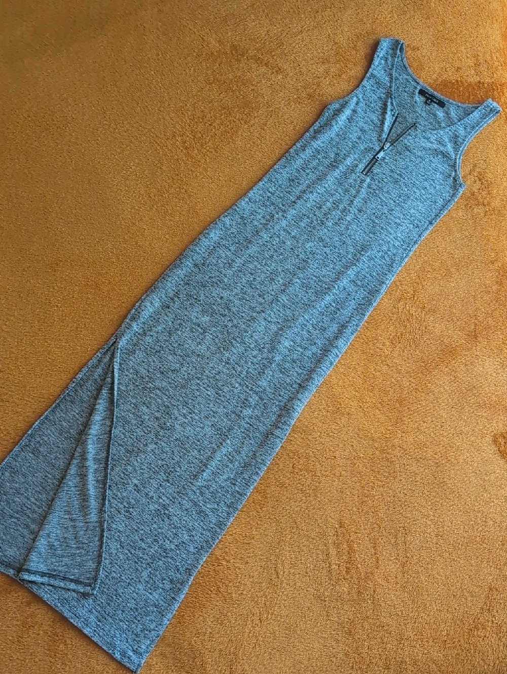 New Look Heather Gray Sleeveless Maxi Dress with Front Zip